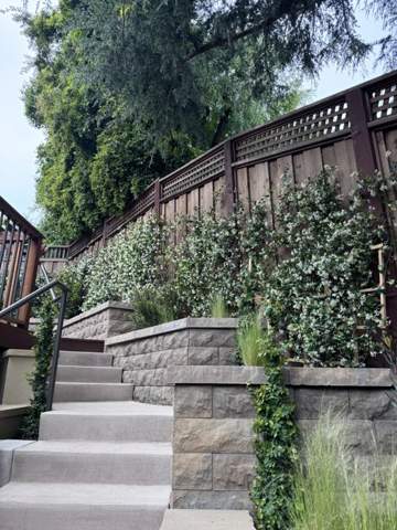 Terraced stairs and block retaining walls with planting